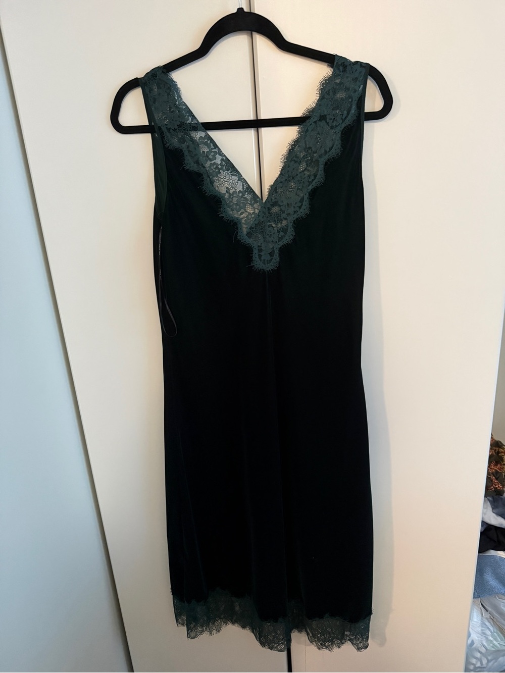 Zara Dark Green Lace-Trim V-Neck Slip Dress